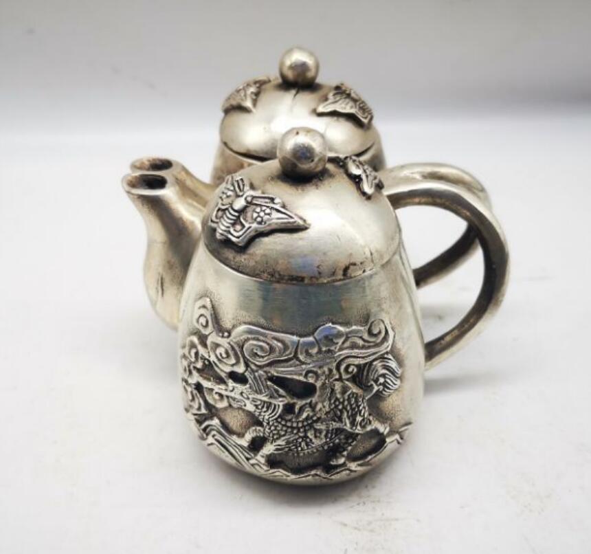 China White copper double kirin conjoined teapot crafts statue