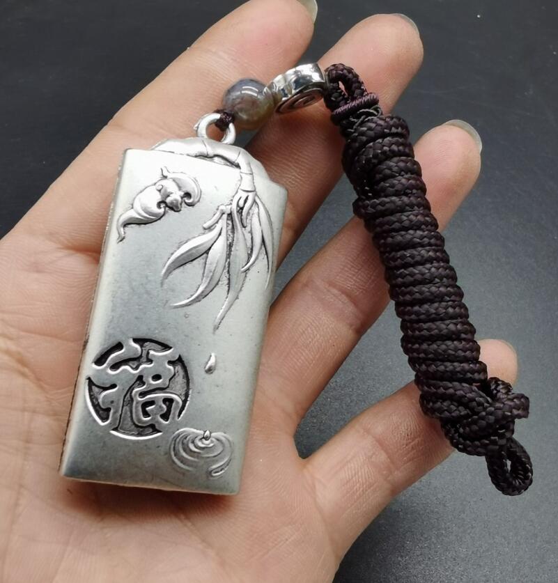 China archaize White copper auspicious blessing amulet pendant