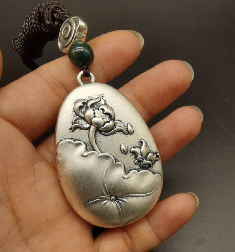 China archaize White copper auspicious blessing amulet pendant