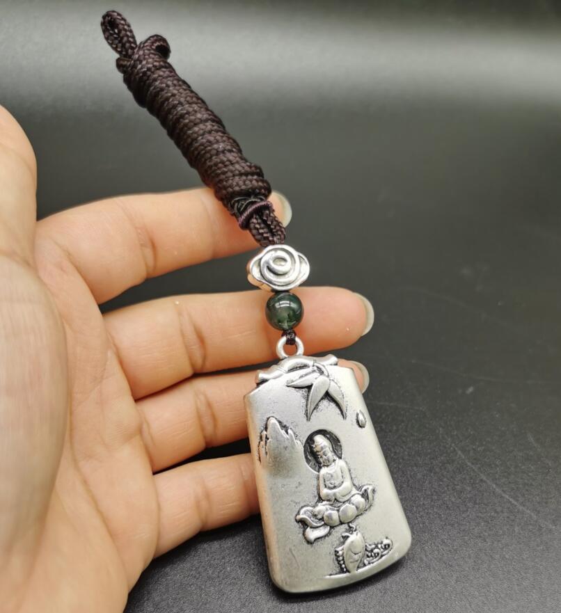 China archaize White copper auspicious blessing amulet pendant