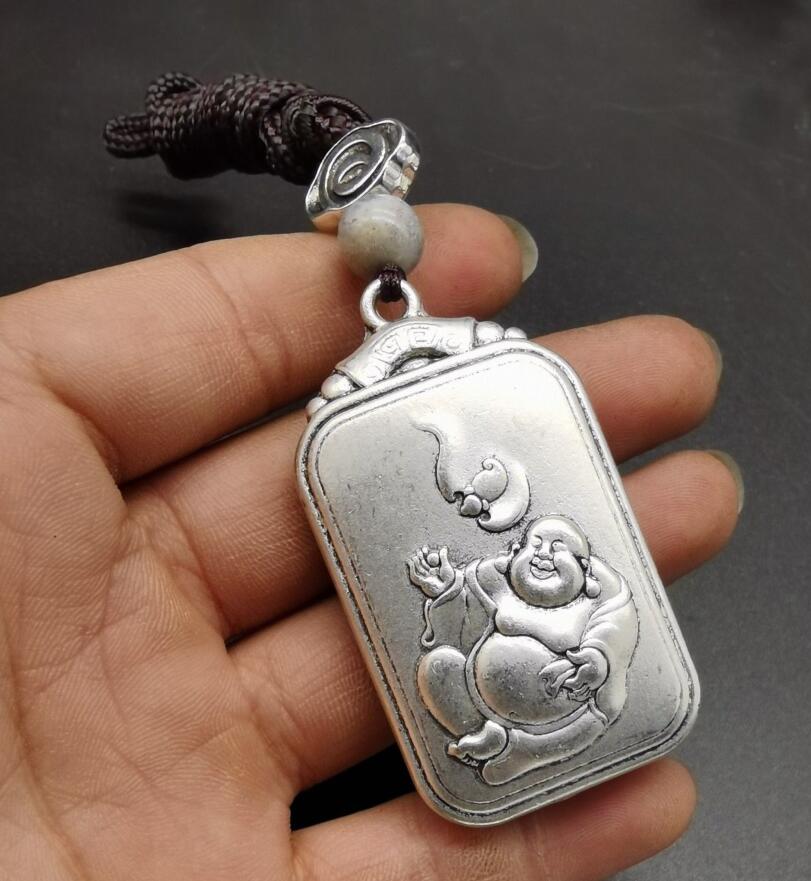 China archaize White copper auspicious blessing amulet pendant