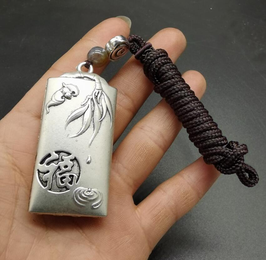 China archaize White copper auspicious blessing amulet pendant