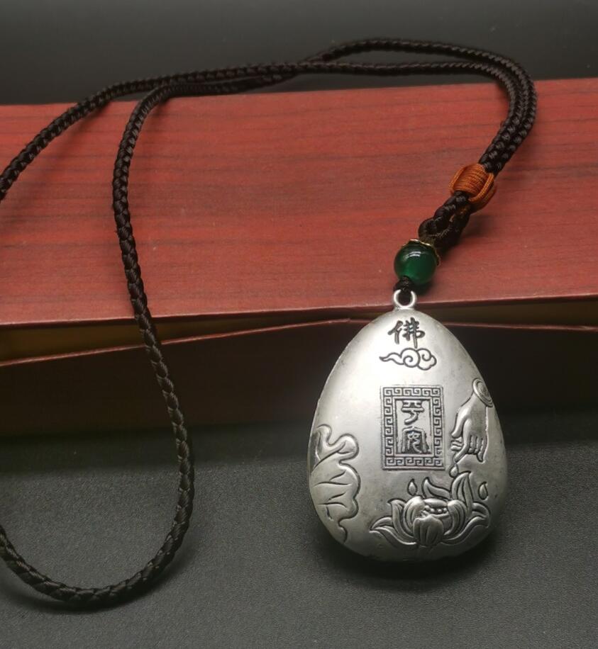 China archaize White copper auspicious blessing amulet pendant