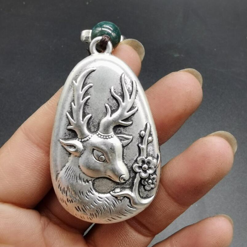 China archaize White copper auspicious blessing amulet pendant