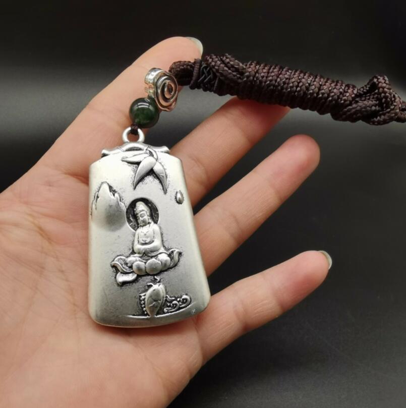 China archaize White copper auspicious blessing amulet pendant