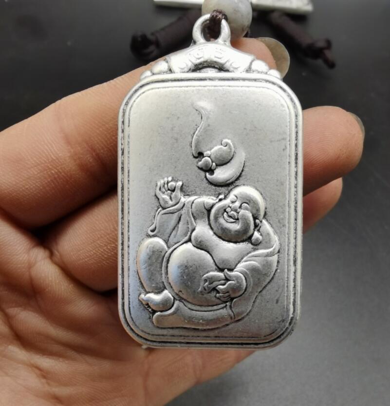 China archaize White copper auspicious blessing amulet pendant