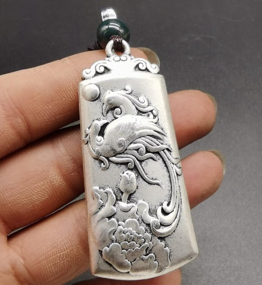 China archaize White copper auspicious blessing amulet pendant