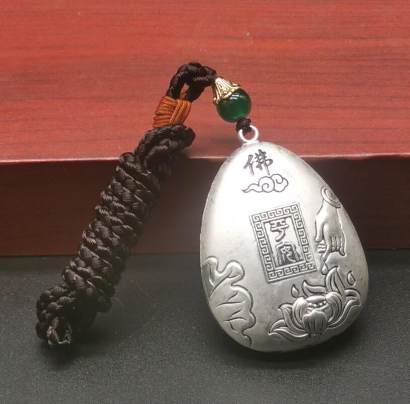 China archaize White copper auspicious blessing amulet pendant