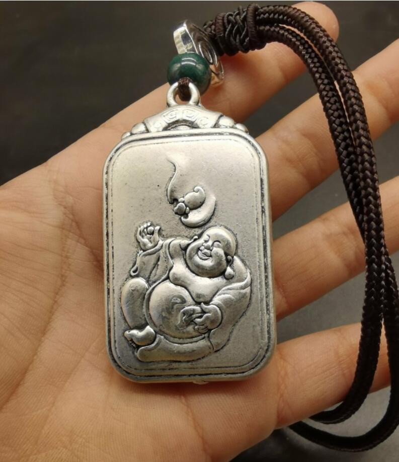 China archaize White copper auspicious blessing amulet pendant