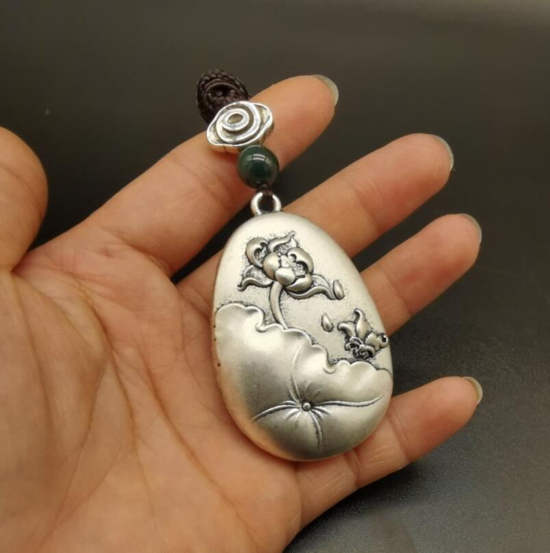 China archaize White copper auspicious blessing amulet pendant