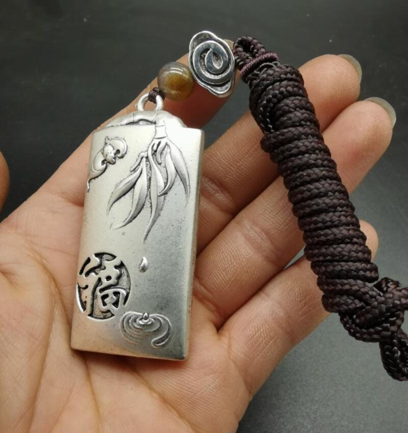 China archaize White copper auspicious blessing amulet pendant