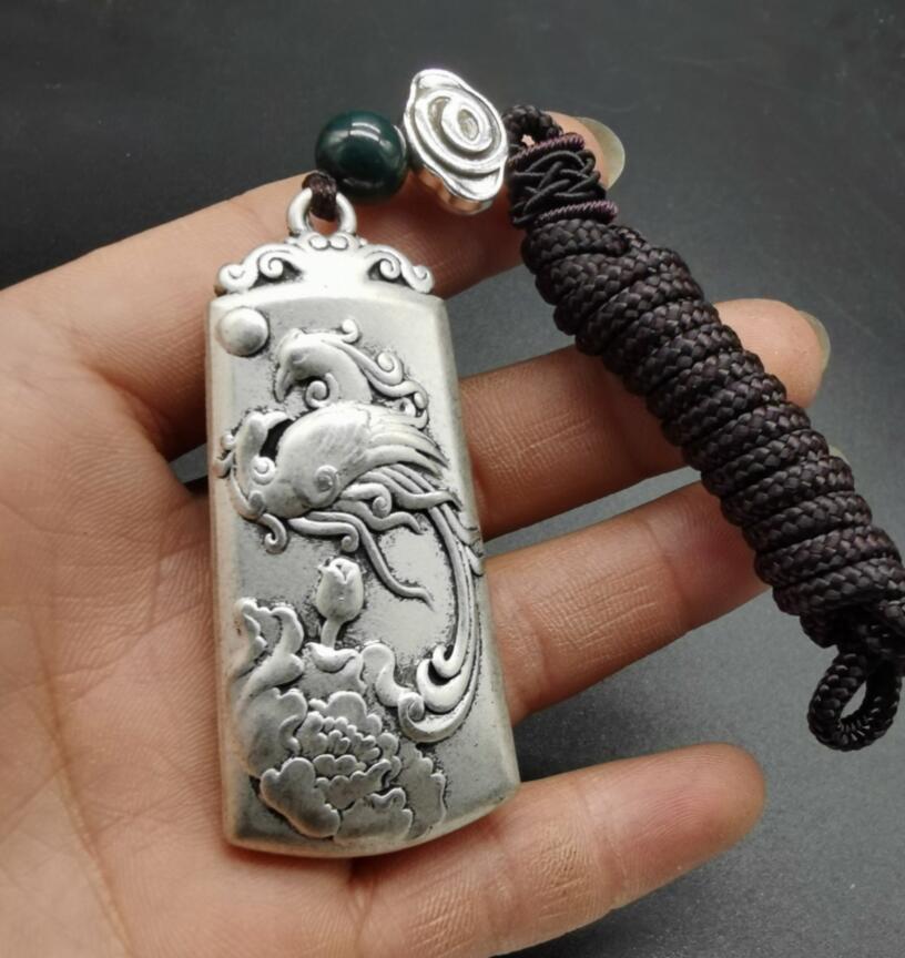 China archaize White copper auspicious blessing amulet pendant