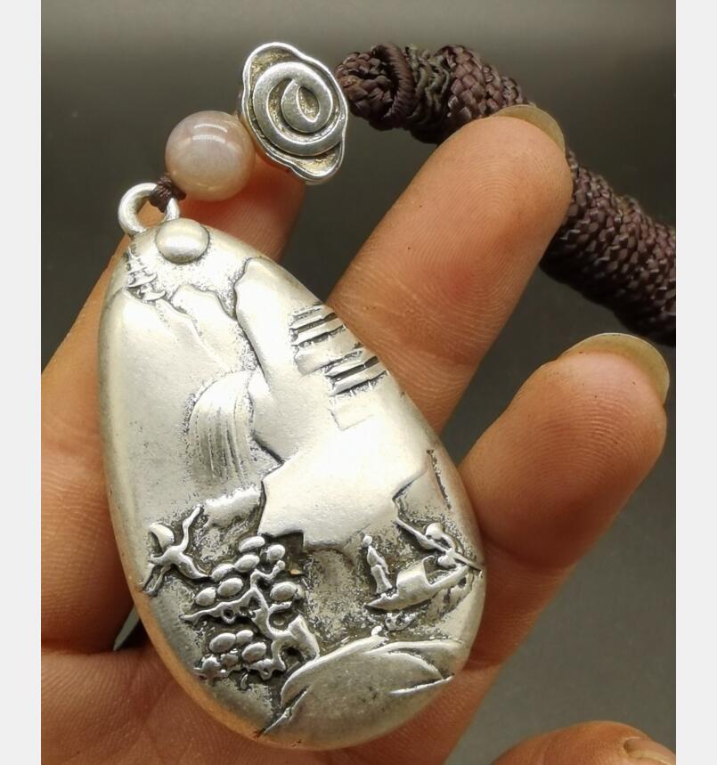 China archaize White copper auspicious blessing amulet pendant