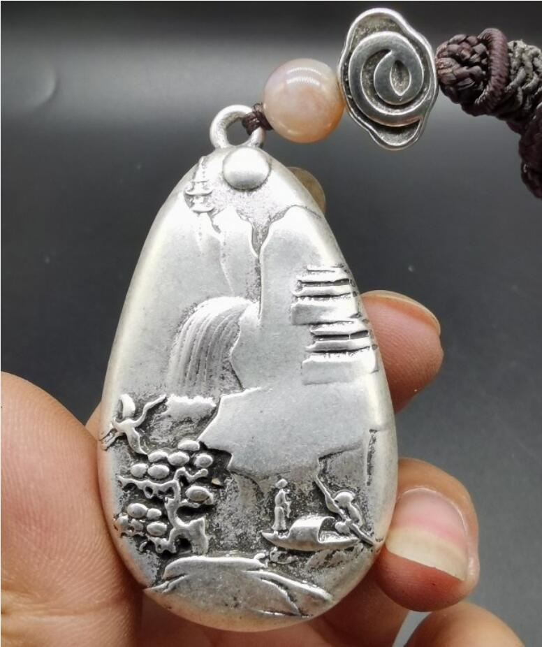 China archaize White copper auspicious blessing amulet pendant