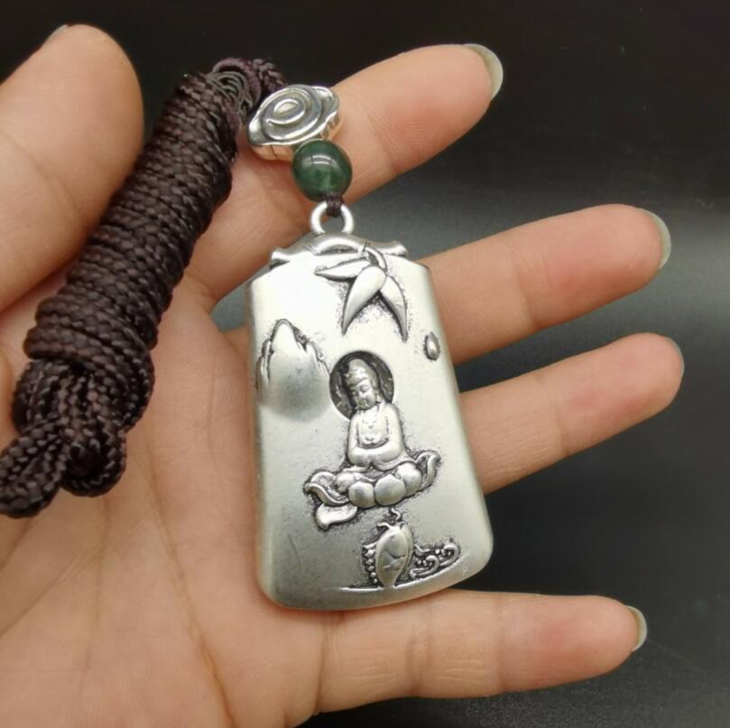 China archaize White copper auspicious blessing amulet pendant