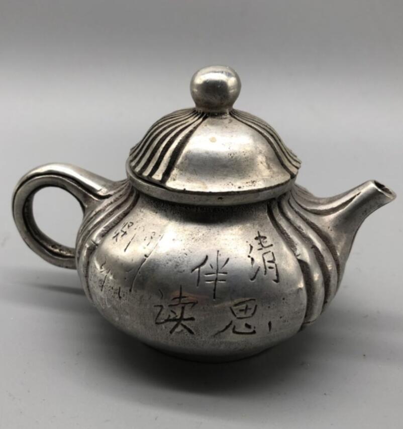 China White copper Bamboo leaves teapot crafts statue