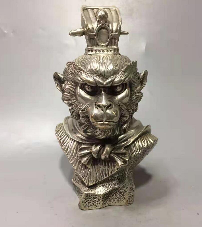 Chinese White copper Monkey King head crafts statue