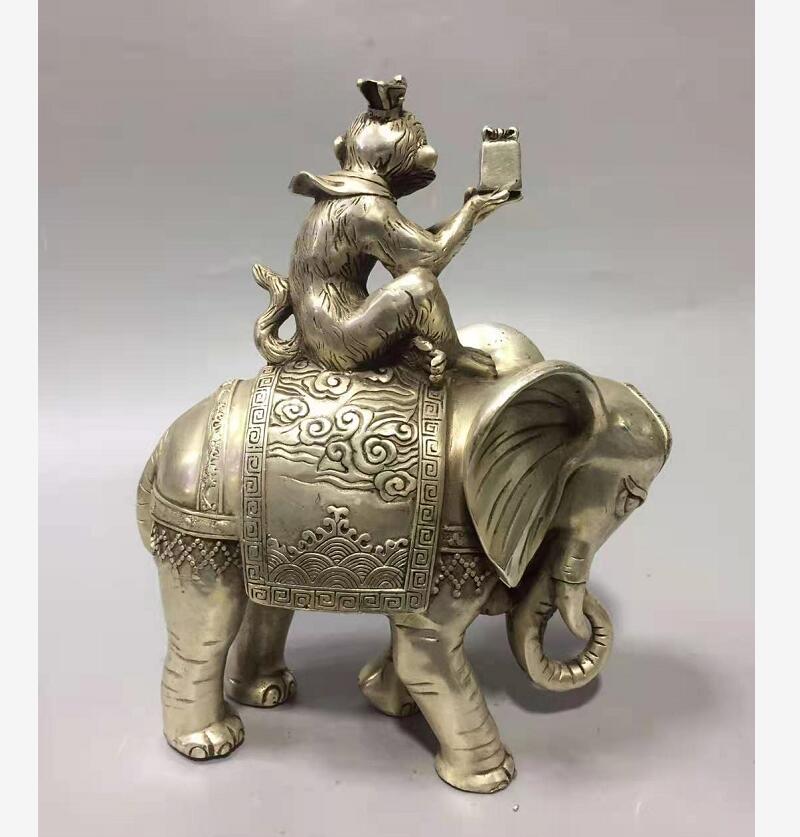 Chinese White copper monkey Sit elephant crafts statue