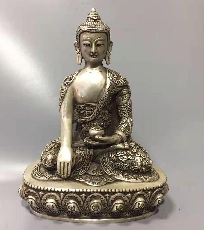 Chinese White copper Medicine Buddha crafts statue