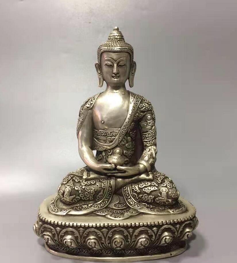 Chinese White copper Medicine Buddha crafts statue