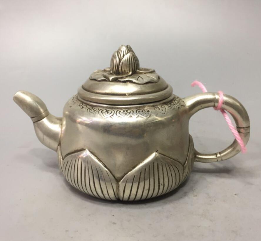 China White copper lotus teapot crafts statue