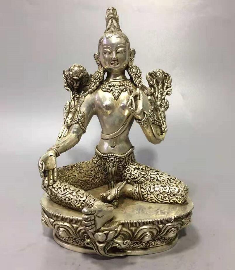 Chinese White copper manjusri bodhisattva Buddha crafts statue