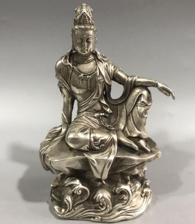 China White copper Guanyin Bodhisattva Buddha crafts statue