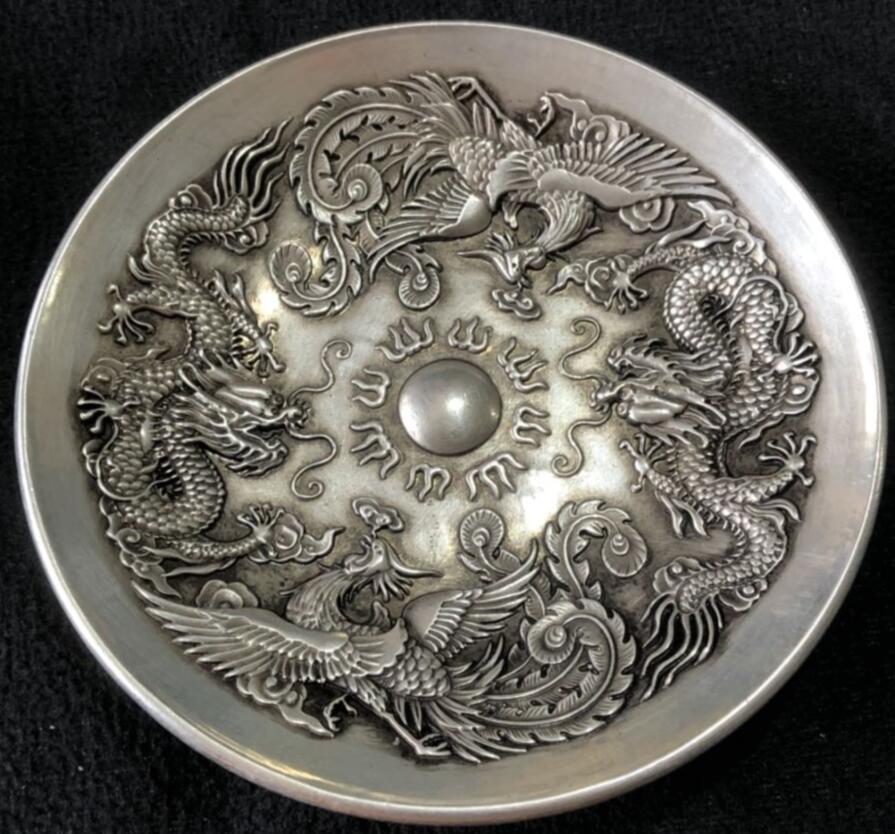 China White copper dragon phoenix ChengXiang dish crafts statue