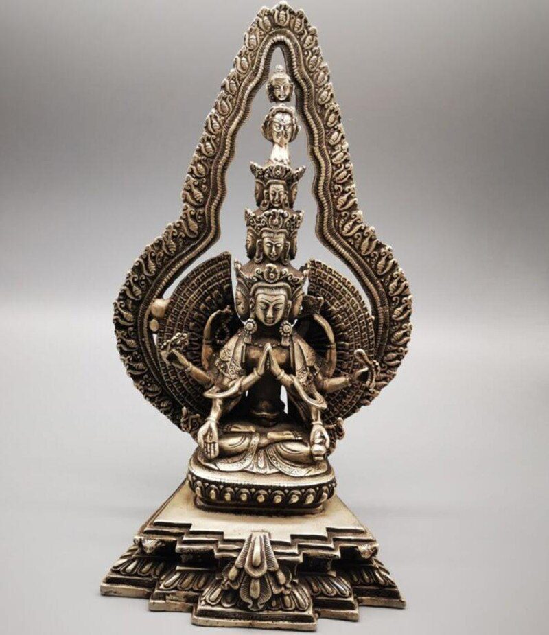 China White copper thousand head Guanyin Buddha crafts statue