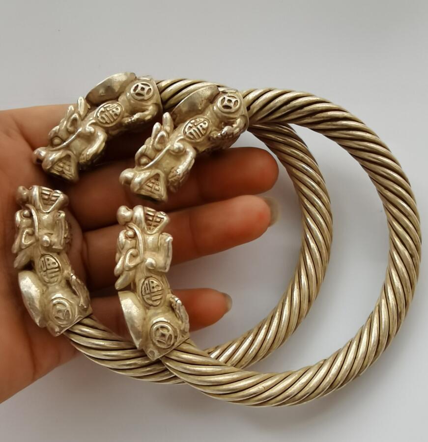 China White copper archaize recruit wealth mythical wild animal Bracelet A pair