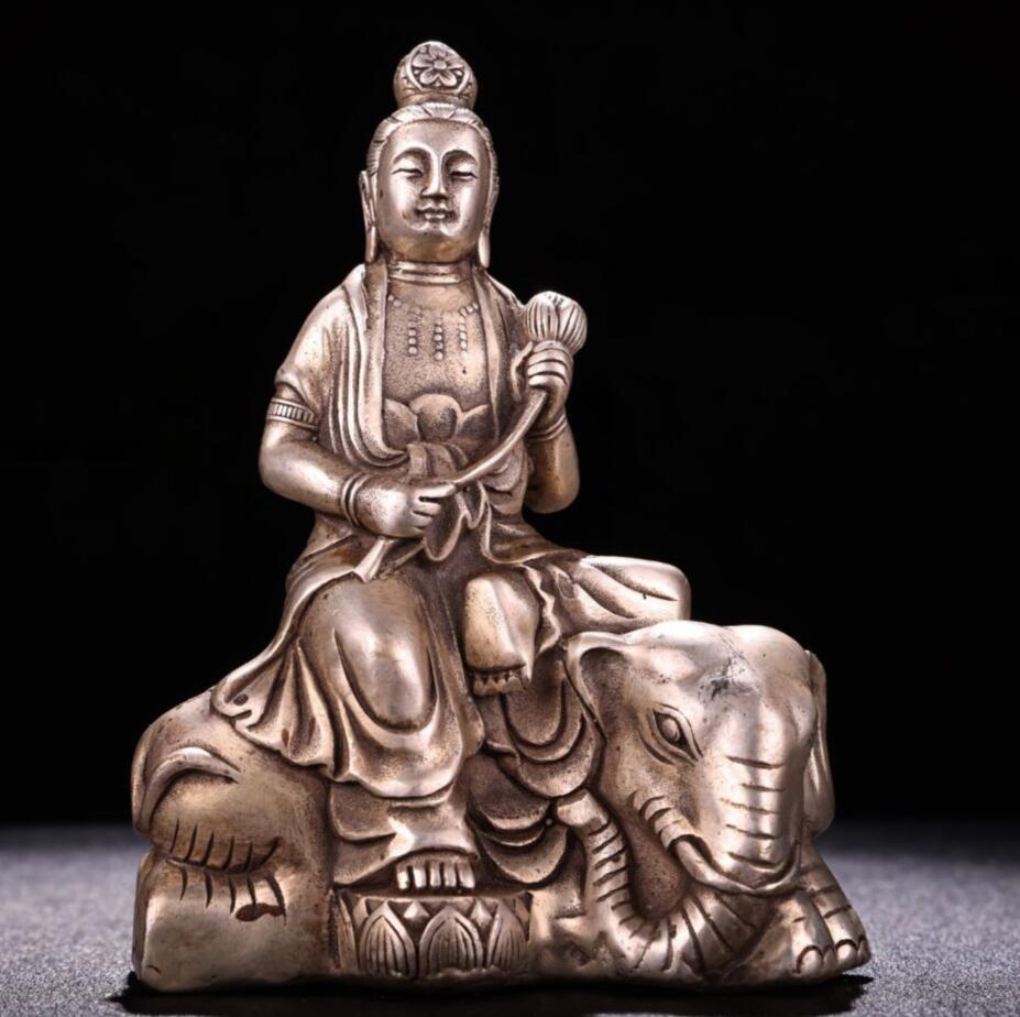 China White copper Manjusri Guanyin and Samantabhadra Guanyin Home Decor crafts statue