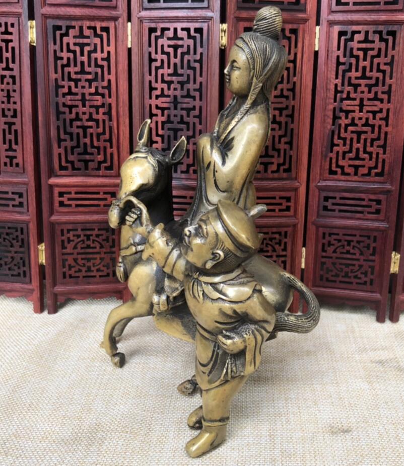 Chinese copper Beauty ride horse crafts statue