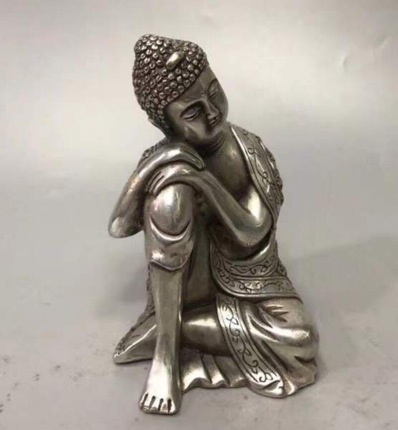 China White copper Sakyamuni sleep Buddha crafts statue