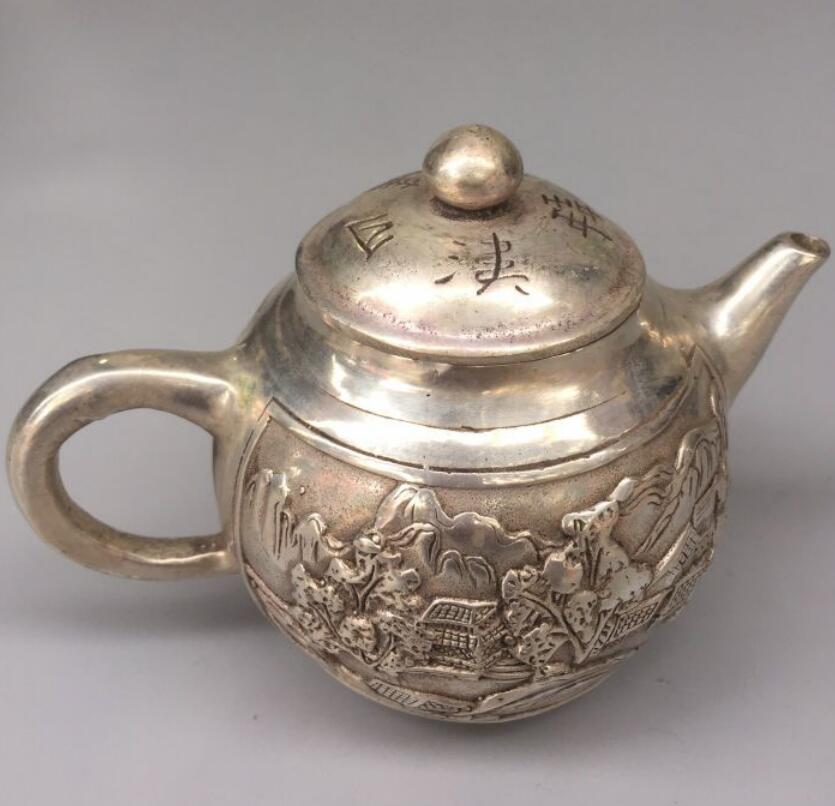 China White copper mountain water teapot crafts statue