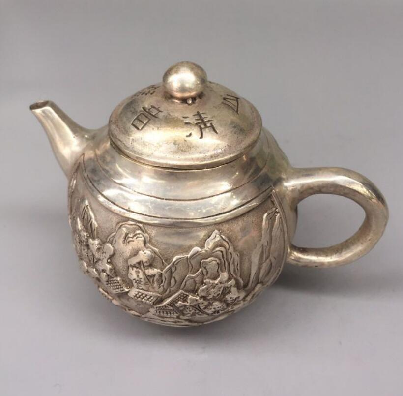 China White copper mountain water teapot crafts statue