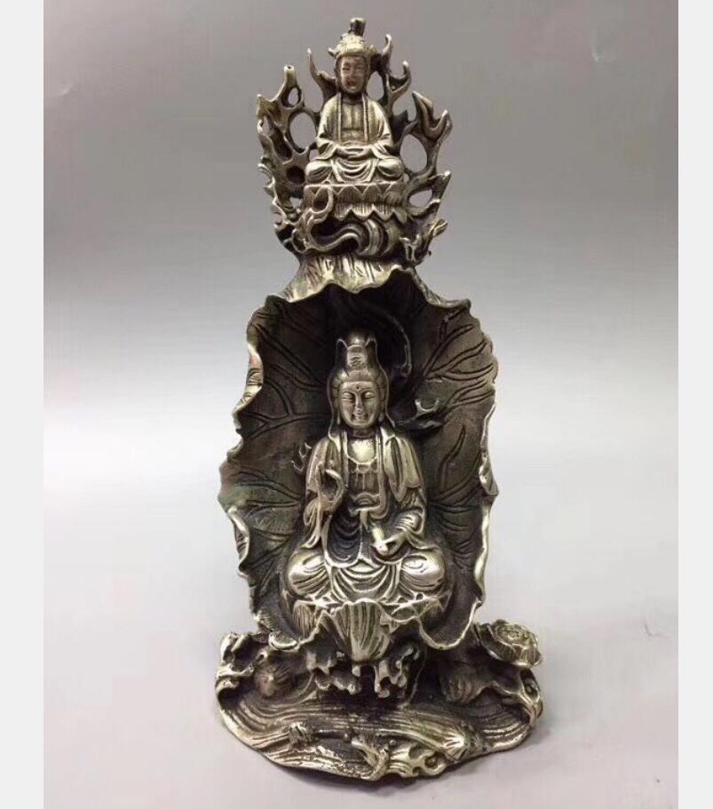 China White copper Lotus leaf Goddess of mercy Buddha crafts statue