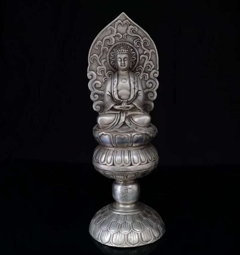 China White copper sit lotus Tathagata Buddha crafts statue