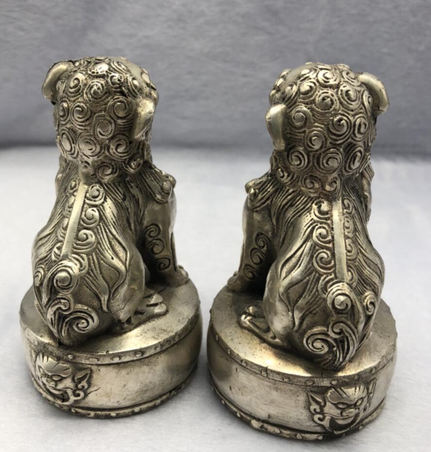 Chinese White copper lion Step on drum crafts statue A pair