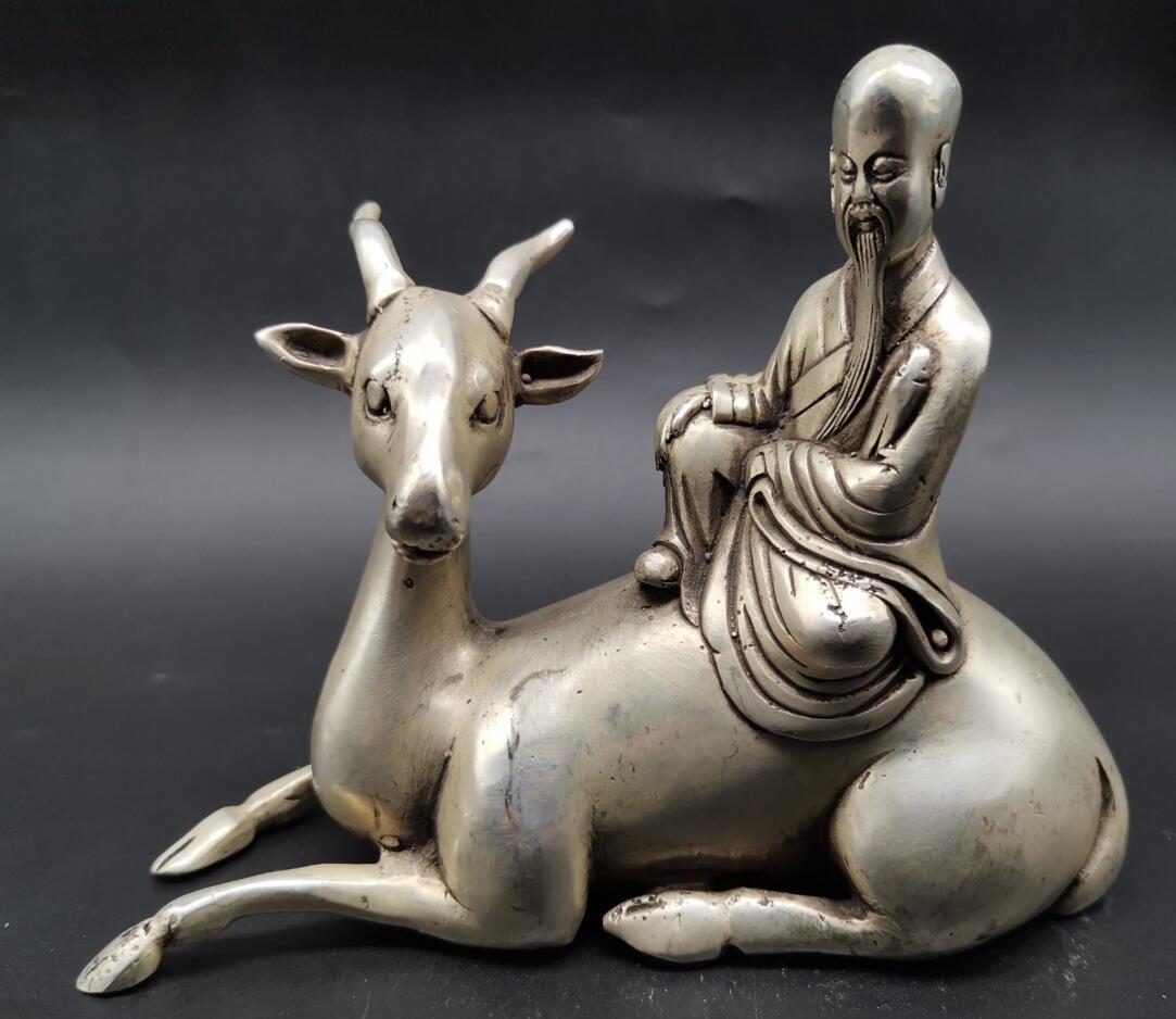 China White copper immortal Riding deer crafts statue