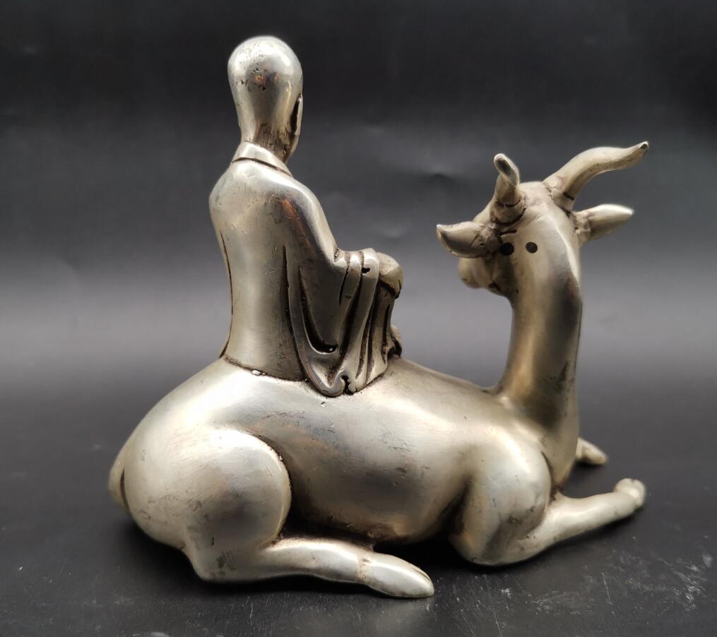 China White copper immortal Riding deer crafts statue