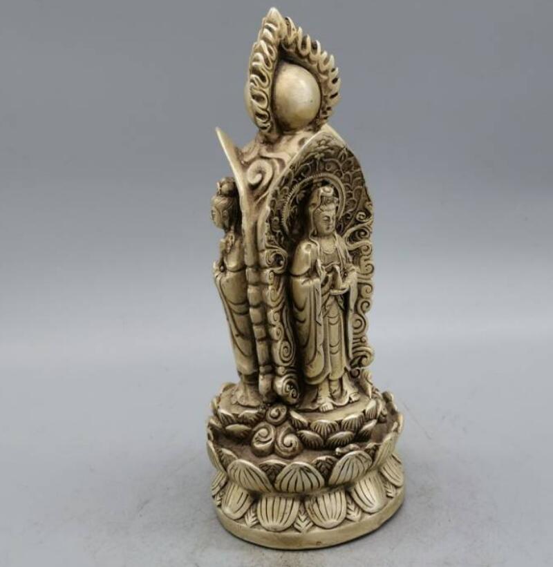 China White copper three surface Goddess of mercy Buddha crafts statue