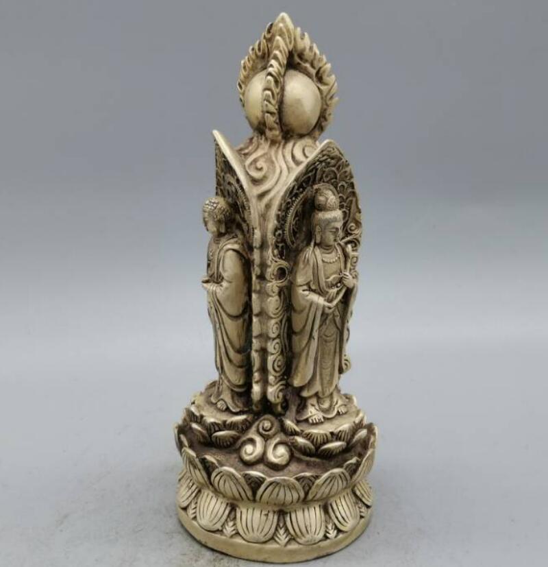 China White copper three surface Goddess of mercy Buddha crafts statue