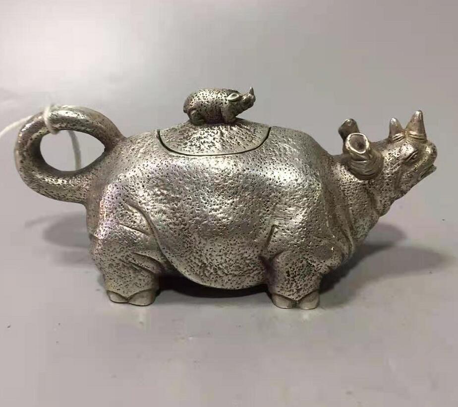 Chinese White copper rhino shape crafts statue