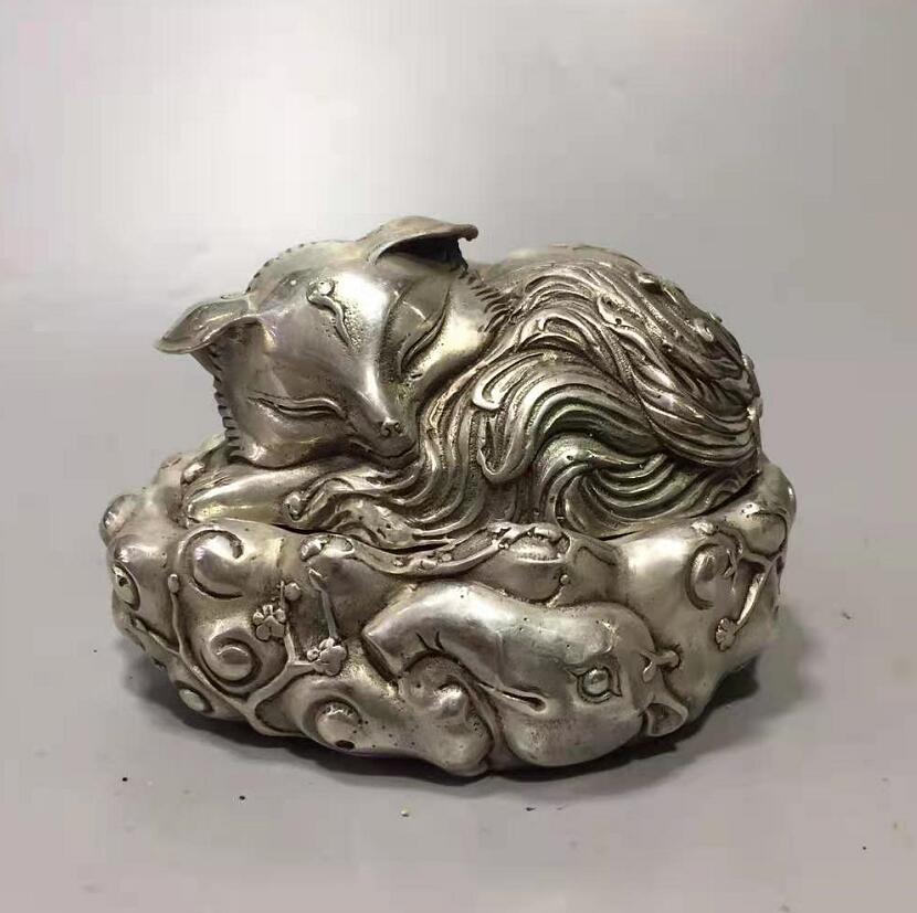 Chinese White copper fox Aroma stove crafts statue