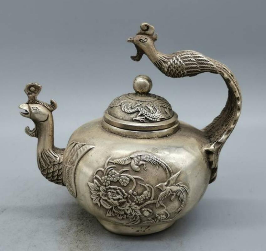 China White copper peacock teapot crafts statue