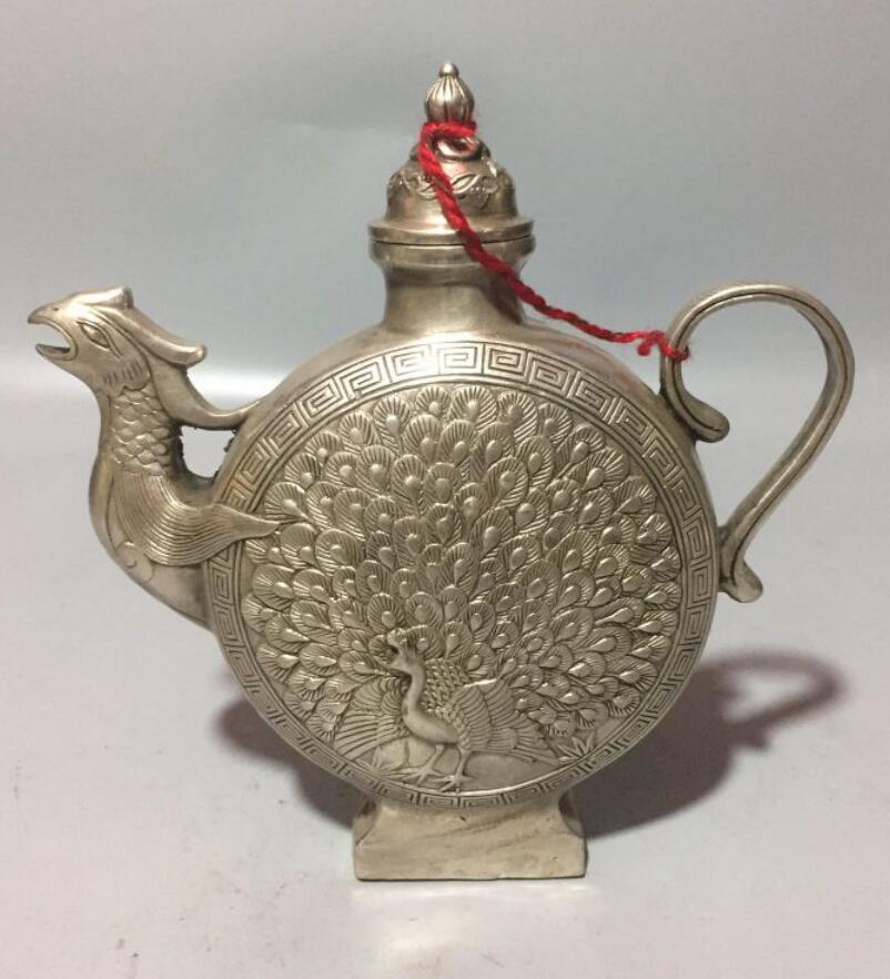 China White copper peacock teapot crafts statue