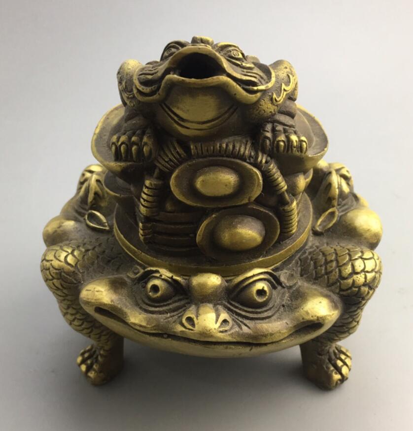 China copper gold toad Incense burner crafts statue