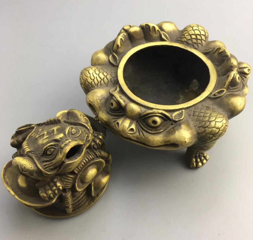 China copper gold toad Incense burner crafts statue