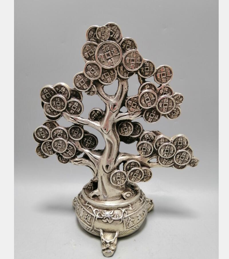 Chinese White copper cash tree wealth crafts statue