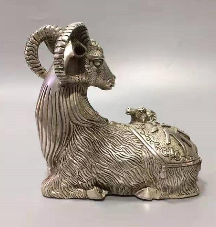 Chinese White copper Three sheep crafts statue